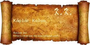 Káplár Kolos névjegykártya